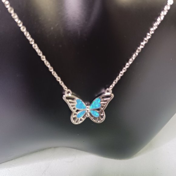 Silver Lab Opal Butterfly Necklace - Picture 3 of 6